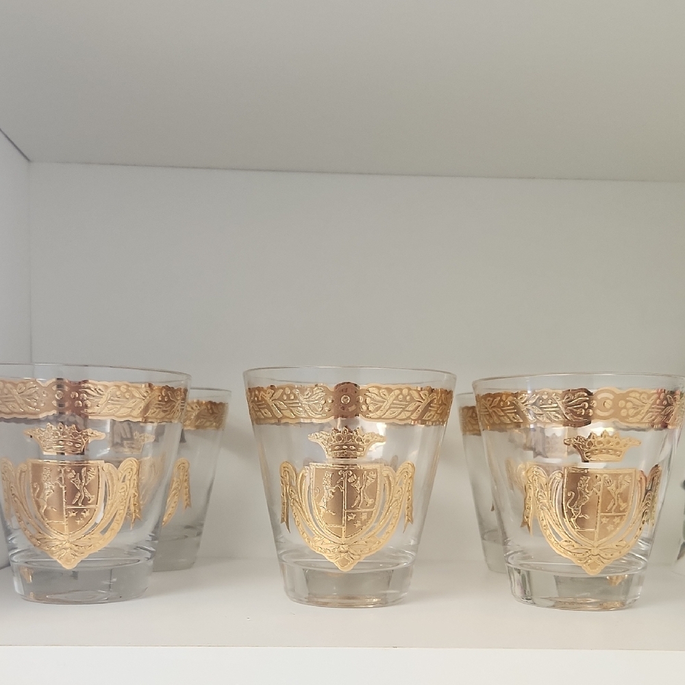 6 Vintage Bar Set Gold-foiled Bar Set, Highly Desirable For Bar Enthusiasts